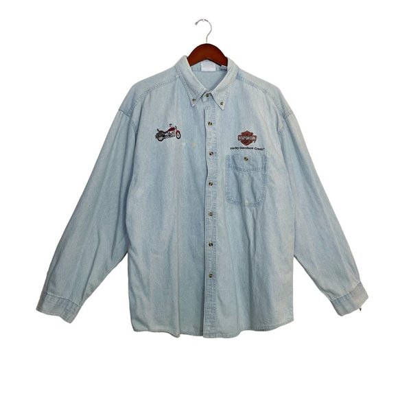 Vintage Blue Point Harley Davidson Button Down- Biker- Embroidered- Men’s XL - Picture 1 of 12